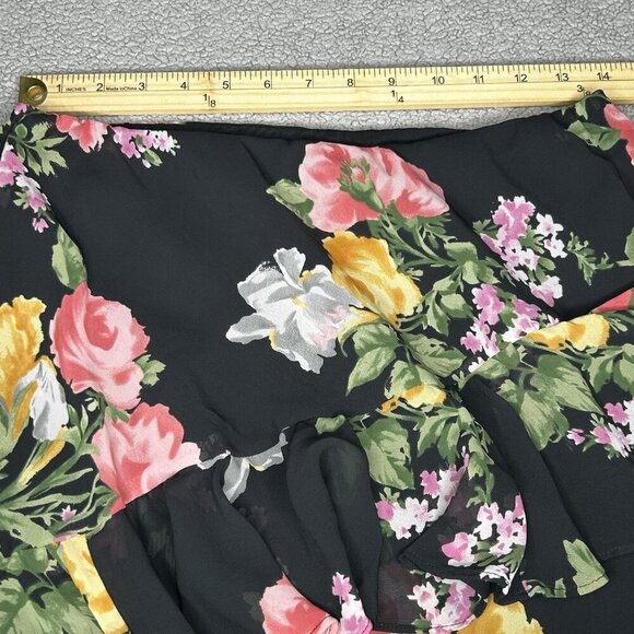 Chaps Skirt Womens Large Black Floral Ruffle Layered Midi Boho Dark Floral Fairy - Picture 4 of 7